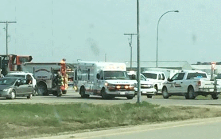 Emergency services were called to a crash between a motorcycle and an SUV at Martensville, Sask., on May 28, 2019.