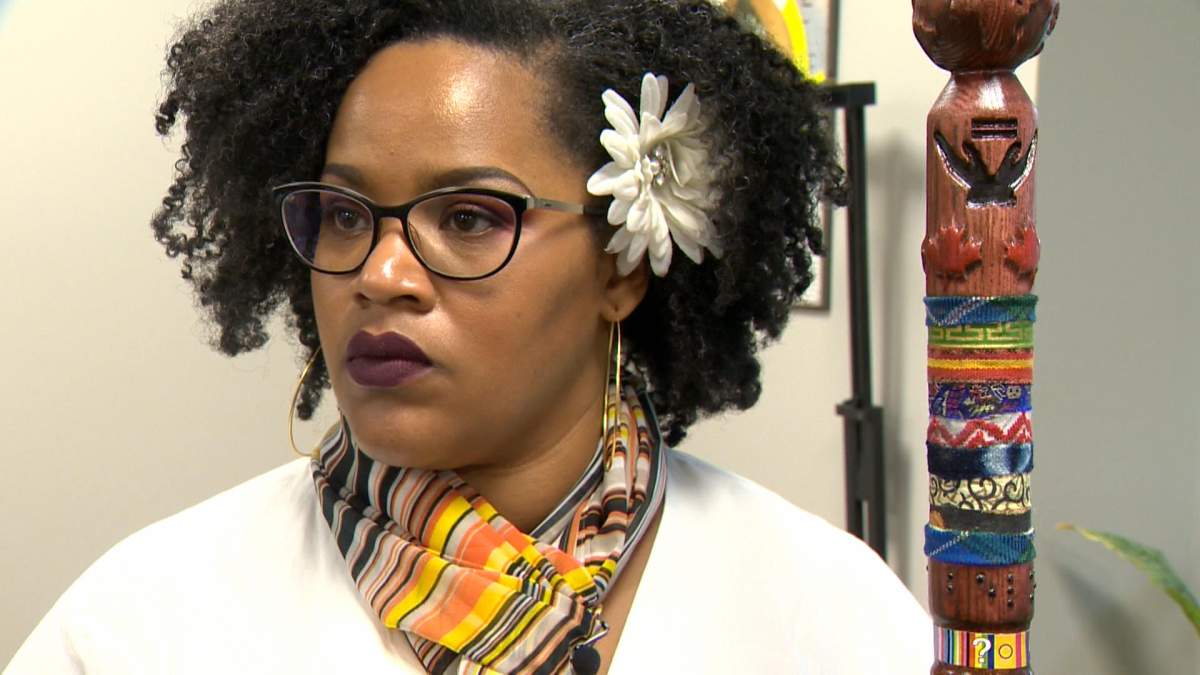 Wendie Poitras is an African Nova Scotian artist and educator who contributed adinkra symbols to the New Dawn Staff as a way to connect the community to their African ancestry.