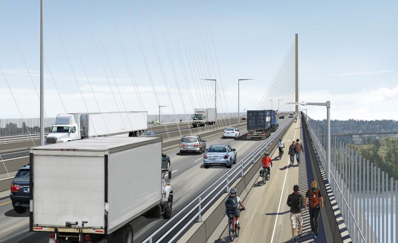 An artist's rendering of the new Pattullo Bridge. The environment and municipal affairs ministries announced Thursday they have granted the Ministry of Transportation an environment assessment certificate for the project, keeping it on track to start construction this year.