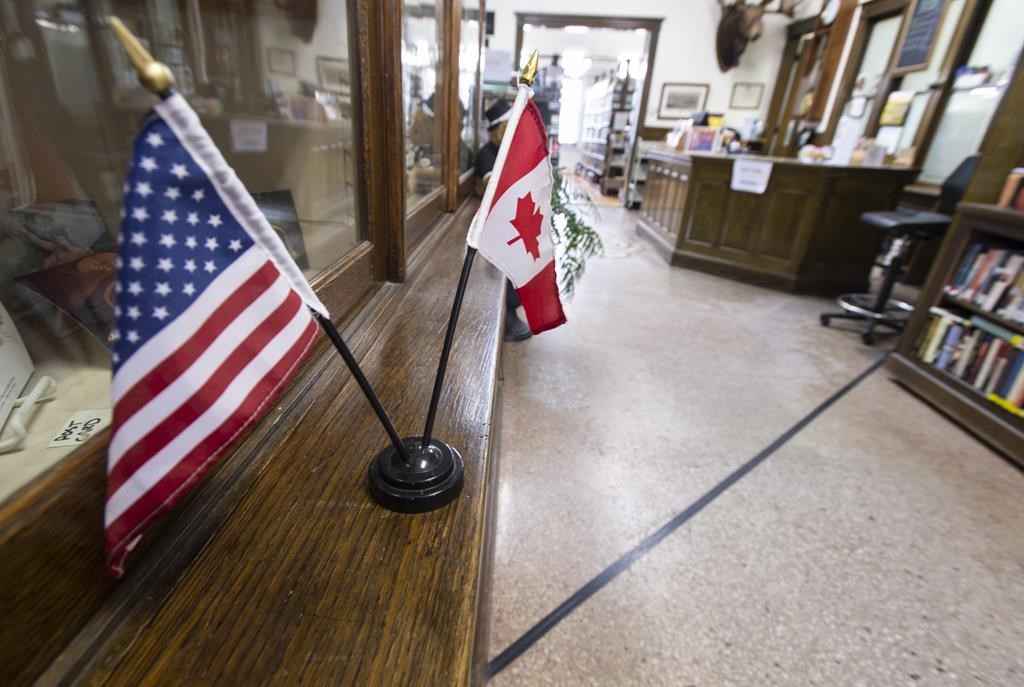 A line crossing the Haskell Library and Opera House in Stanstead, Que. on Thursday, May 16, 2019, marks the border between Canada and the United States. Built in 1901, the library that straddles the international border in Stanstead, Quebec and Derby Line, Vermont, has long been a symbol of harmony between the two countries.