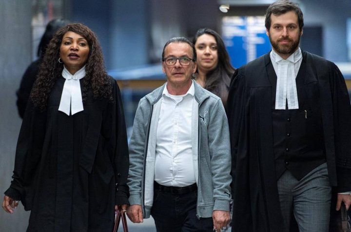 Michel Cadotte, accused of murder in the 2017 death of his ailing wife in what has been described as a mercy killing, arrives at the courthouse flanked by hs lawyers for his sentencing in Montreal on Tuesday, May 28, 2019.