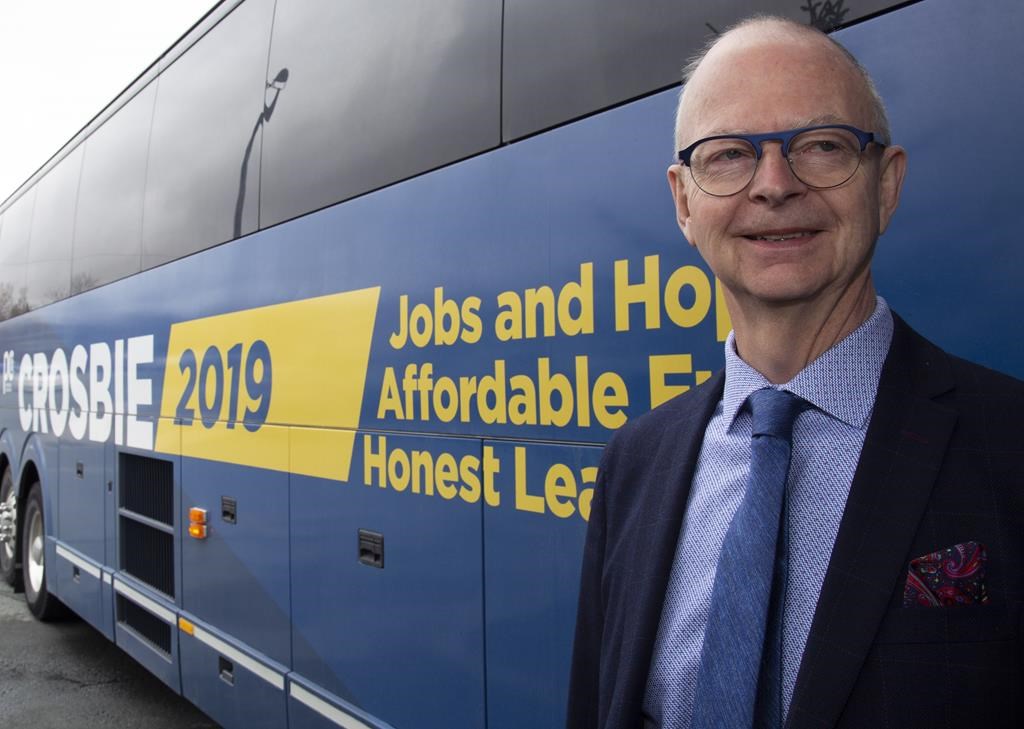 Ches Crosbie, leader of the Provincial Progressive Conservative party in front of his campaign bus in St. John's on Sunday, May 12, 2019.