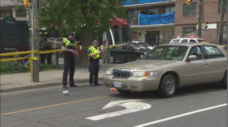 A male pedestrian is in critical condition after being struck at King & Jameson on Sunday,.