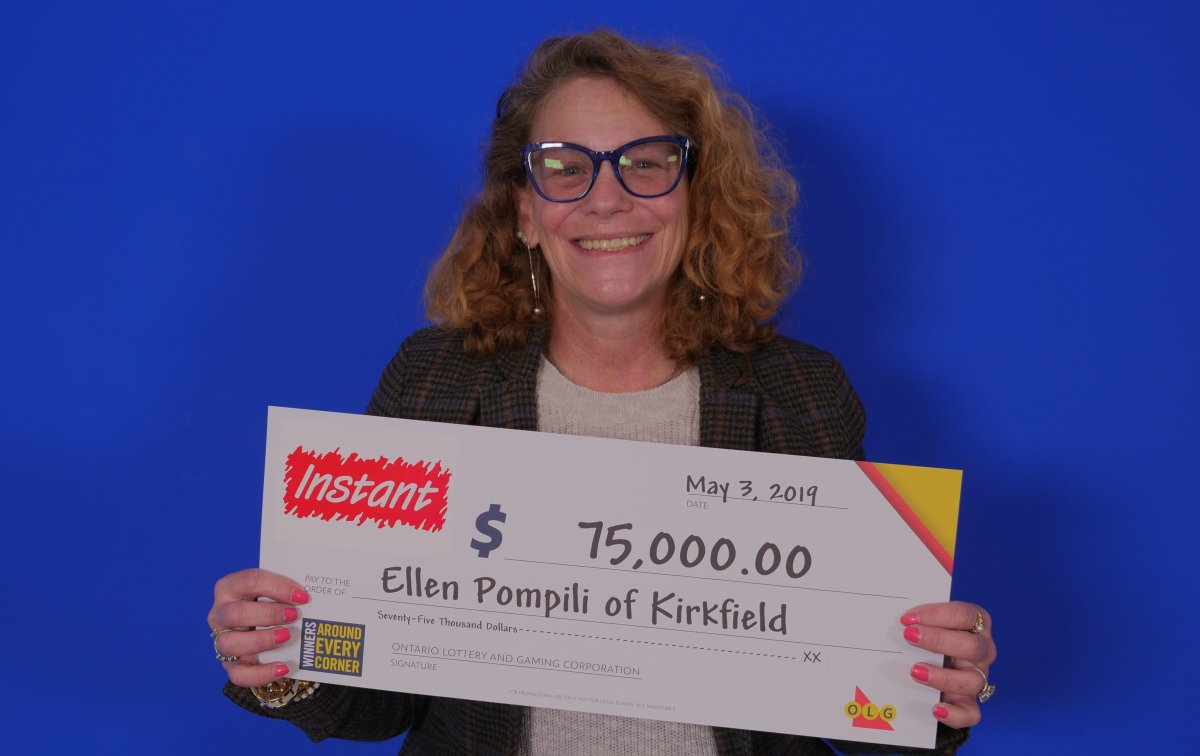 Ellen Pompili of Kirkfield won $75,000 in the OLG's Instant Poker scratch ticket.