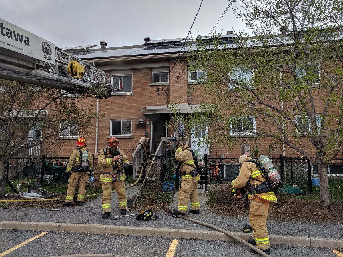 Two adults and a teenager were taken to hospital with burns and smoke inhalation after a fire at a rowhouse on Presland Road in Ottawa's Overbrook neighbourhood on Sunday evening, according to Ottawa paramedics.