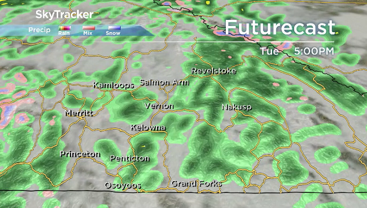 Rain is expected to slide through much of the Okanagan Tuesday afternoon.