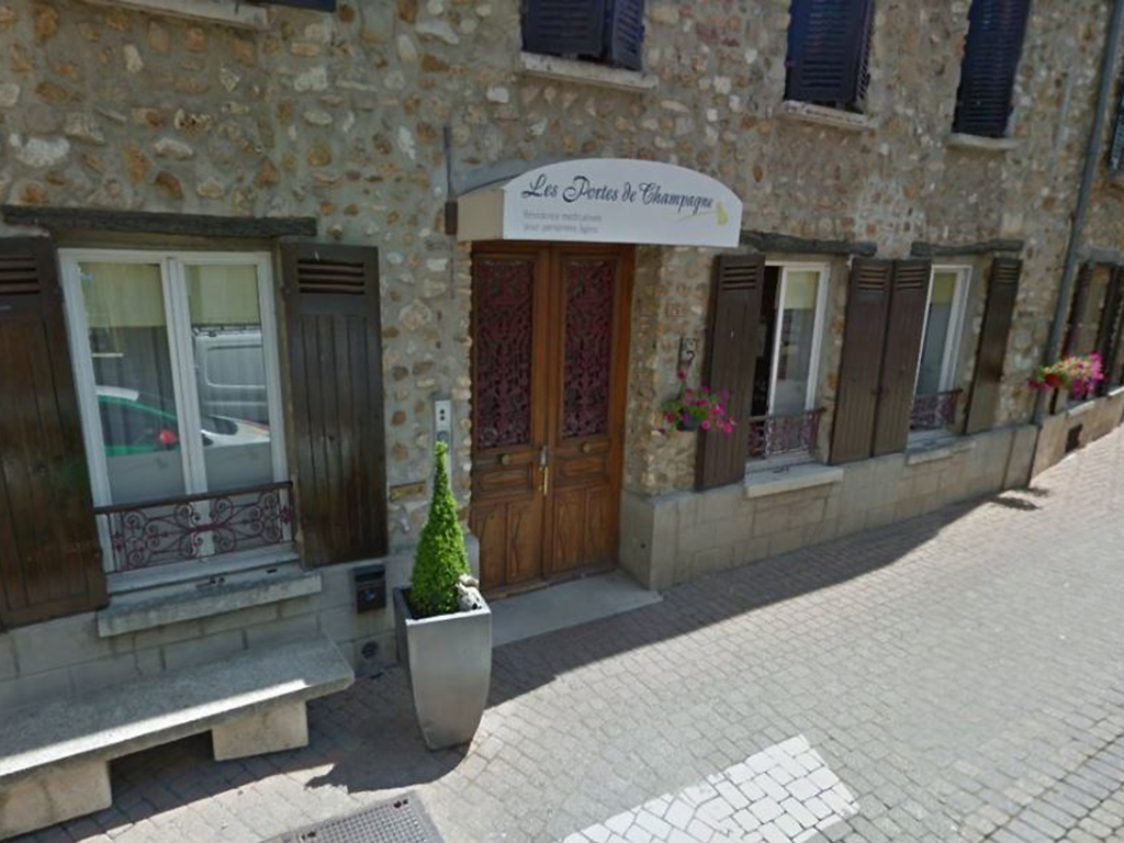The front door of a retirement home in Chézy-sur-Marne, where a resident was allegedly killed by her neighbour.