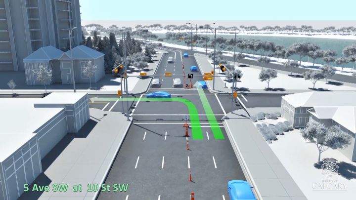 Lane reversals on 5 Avenue S.W. and 10 Street S.W.