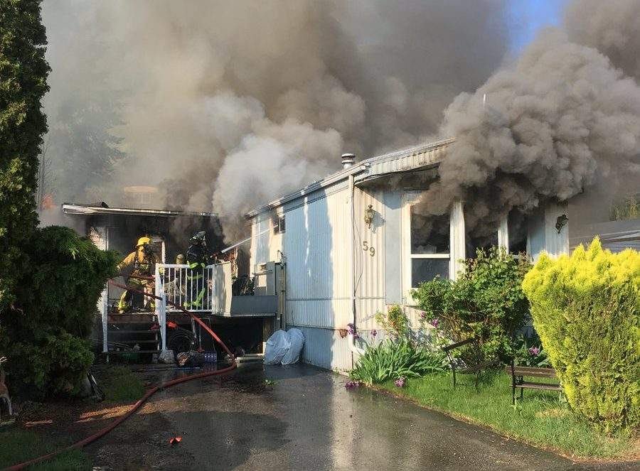The Penticton Fire Department shared this picture of a blaze at the Riva Ridge Mobile Home Park that sent one person to hospital.