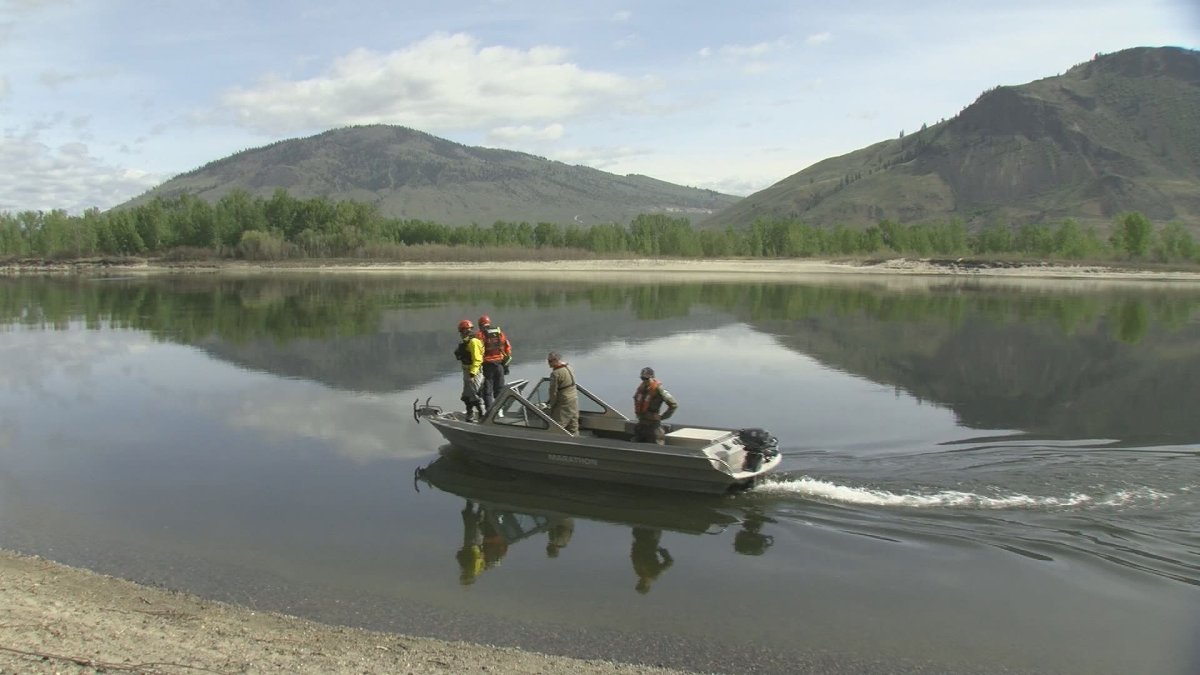 Search crews patrol the North Thompson River where a 23-year-old Thompson Rivers University exchange student from India went missing Friday, May 3, 2019. The 23-year-old's body was recovered from the river Saturday.