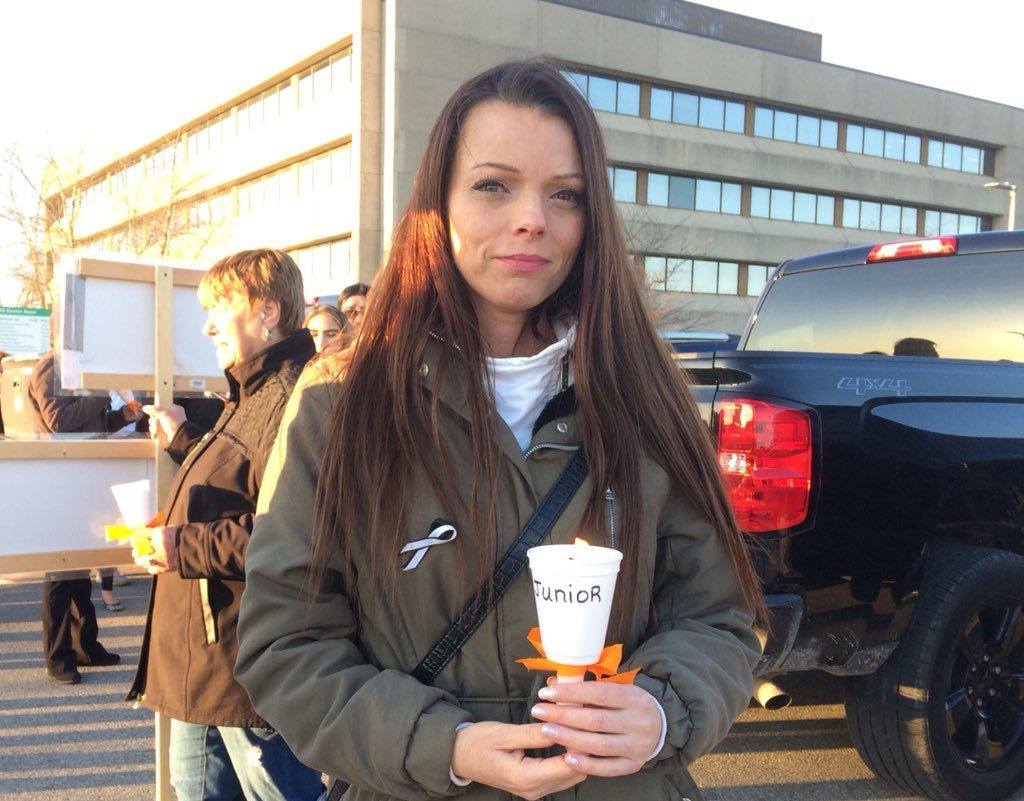 Jessica Robinson outside the Elgin-Middlesex Detention Centre during a vigil for Sean William "Junior" Tourand-Brightman on April 28th, 2019.