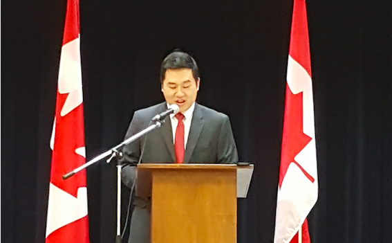 Security Infrastructure Program funding announcements can become photo-ops for local MPs. Here, Liberal MP Shaun Chen announces a grant to a group in his Scarborough North riding.
