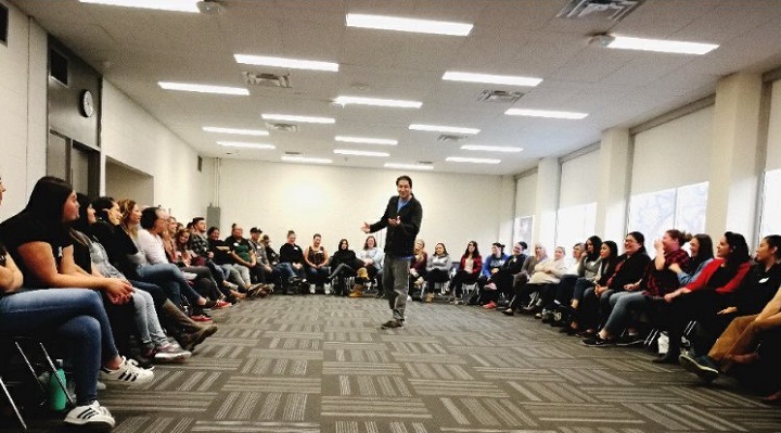 Lessard speaks at the University of Alberta during an Aboriginal Teacher Education Program event.