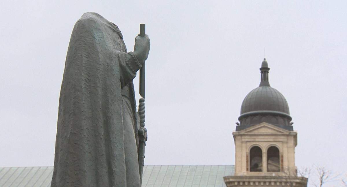 The head and part of the cross of a statue outside a Winnipeg Ukrainian Catholic Church was cut off by vandals.