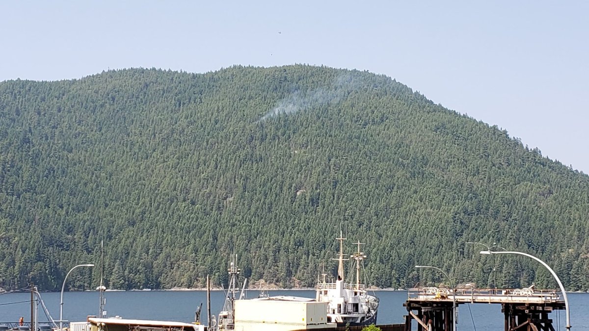 A plume of smoke visible from Neslon Island off the Sunshine Coast. 