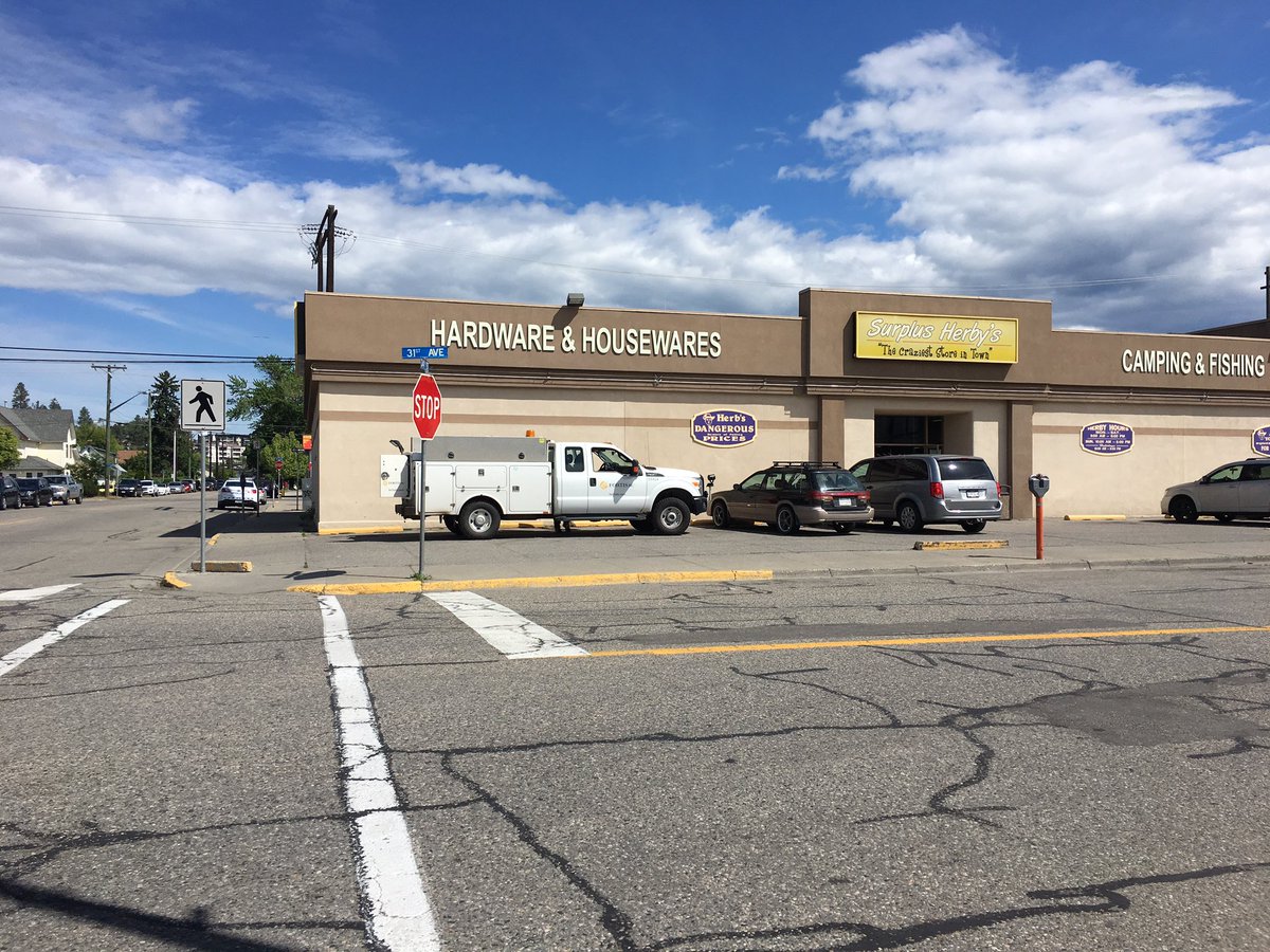 FortisBC was called to Surplus Herby’s on Wednesday morning after an SUV collided with a gas meter behind the store.