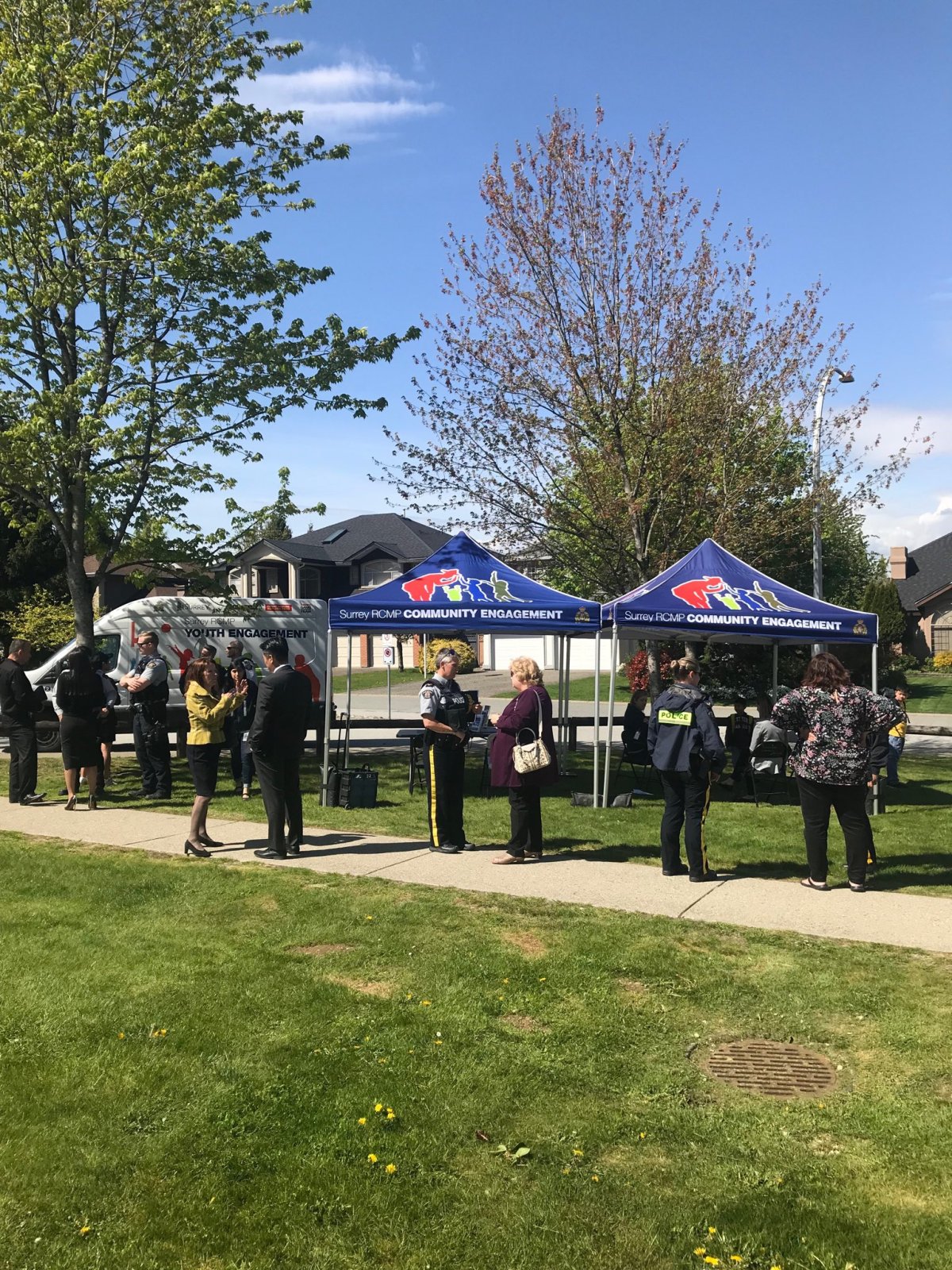 Surrey RCMP officers visited an elementary school in Fraser Heights to chat with residents on Thursday about their concerns.