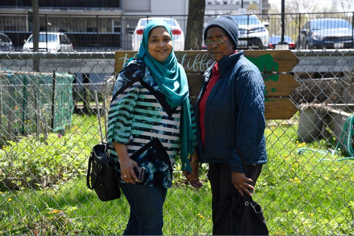 Sabina Ali (left) and Alice Cariman of the Thorncliffe Family Garden in Toronto.