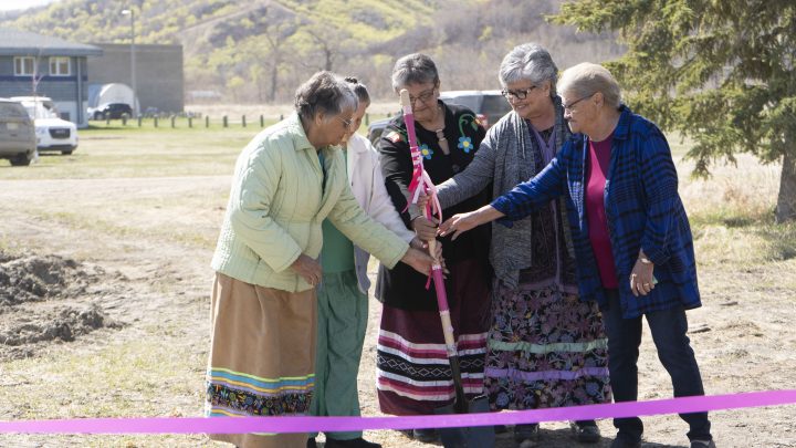 Four Cowessess First Nation elders put a ceremonial shovel in the ground for the first nation’s new youth transition home.