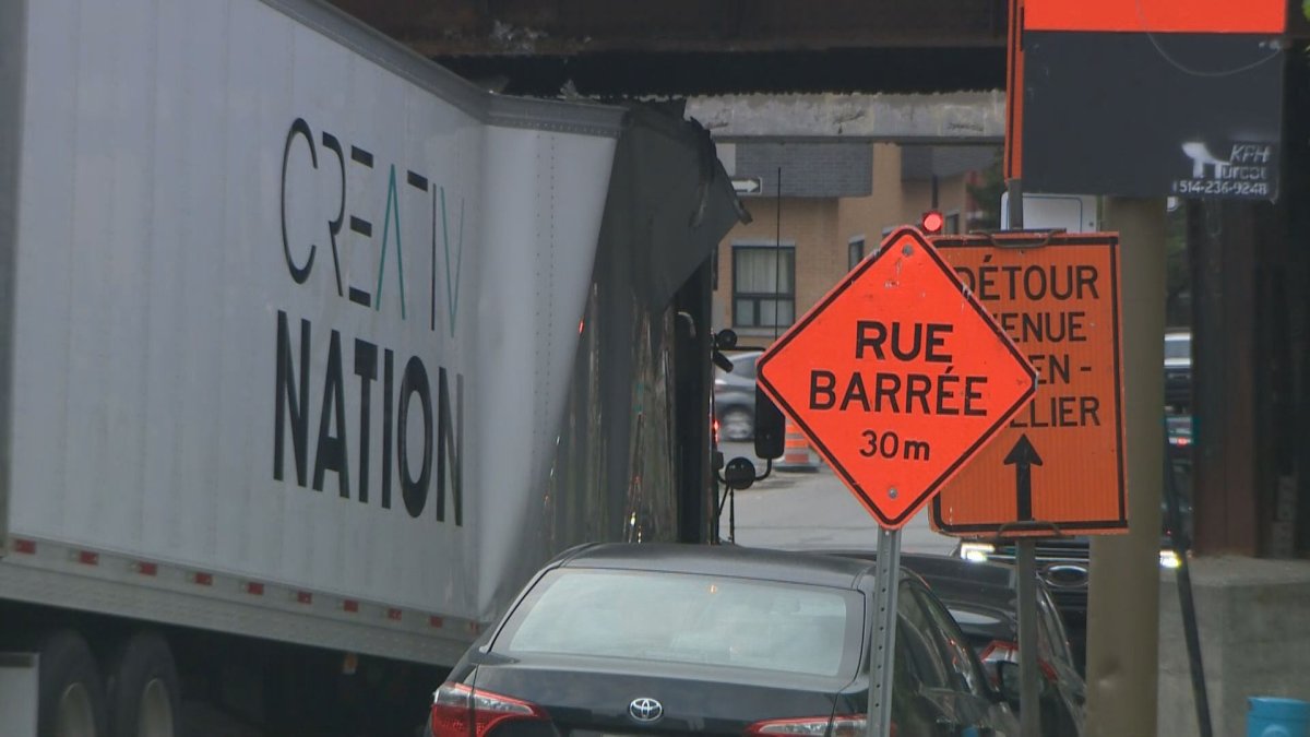 A tractor-trailer struck the Guy Street overpass on Thursday morning.