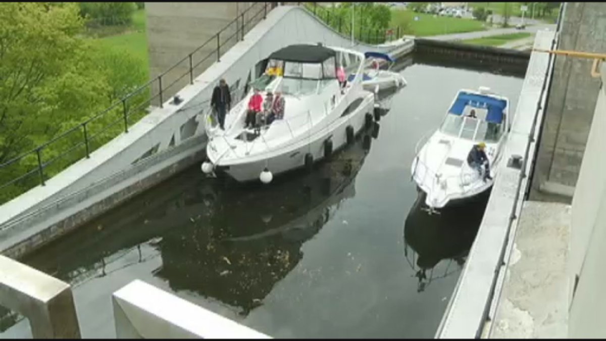 Boaters travel up the Peterborough Lift Lock on the Trent-Severn Waterway in 2018. 