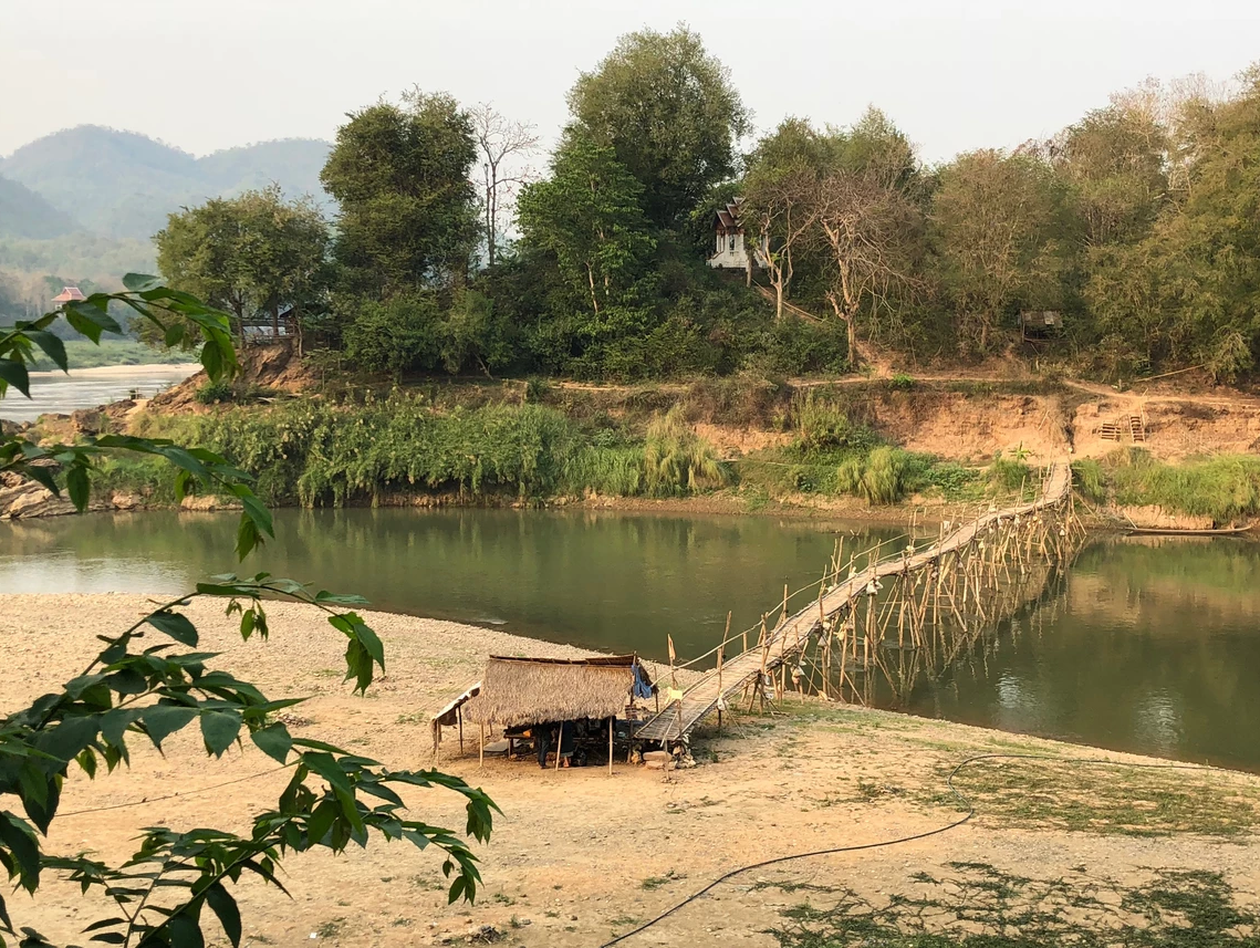 A bamboo bridge over the Nam Khan River in Laos.