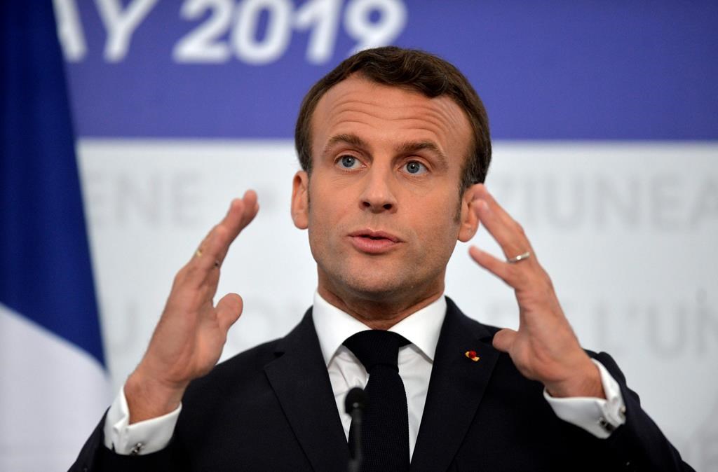 French President Emmanuel Macron speaks during a media conference at an EU summit in Sibiu, Romania, Thursday, May 9, 2019. European Union leaders on Thursday start to set out a course for increased political cooperation in the wake of the impending departure of the United Kingdom from the bloc.