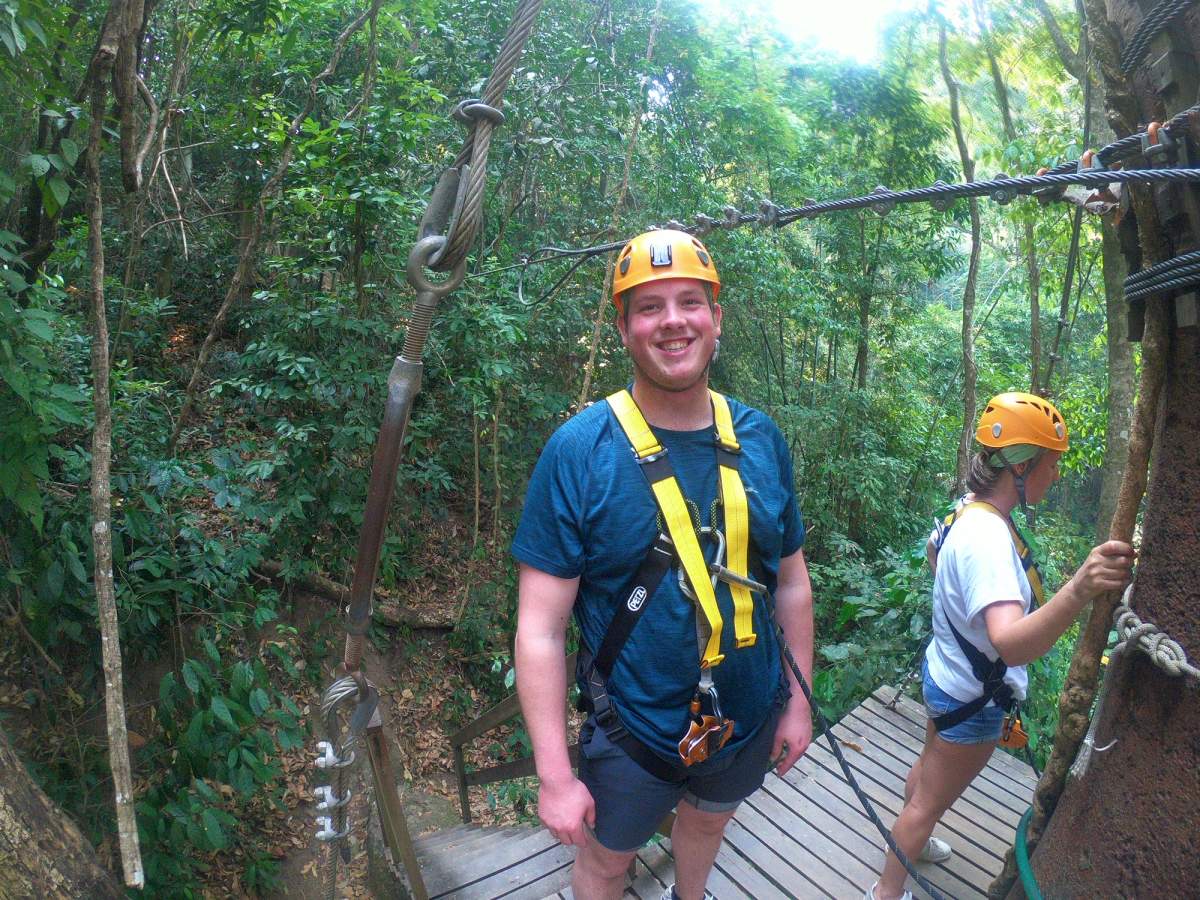Spencer Donaldson died moments after this photo was taken at the Flight of the Gibbon zipline course in Chiang Mai, Thailand.