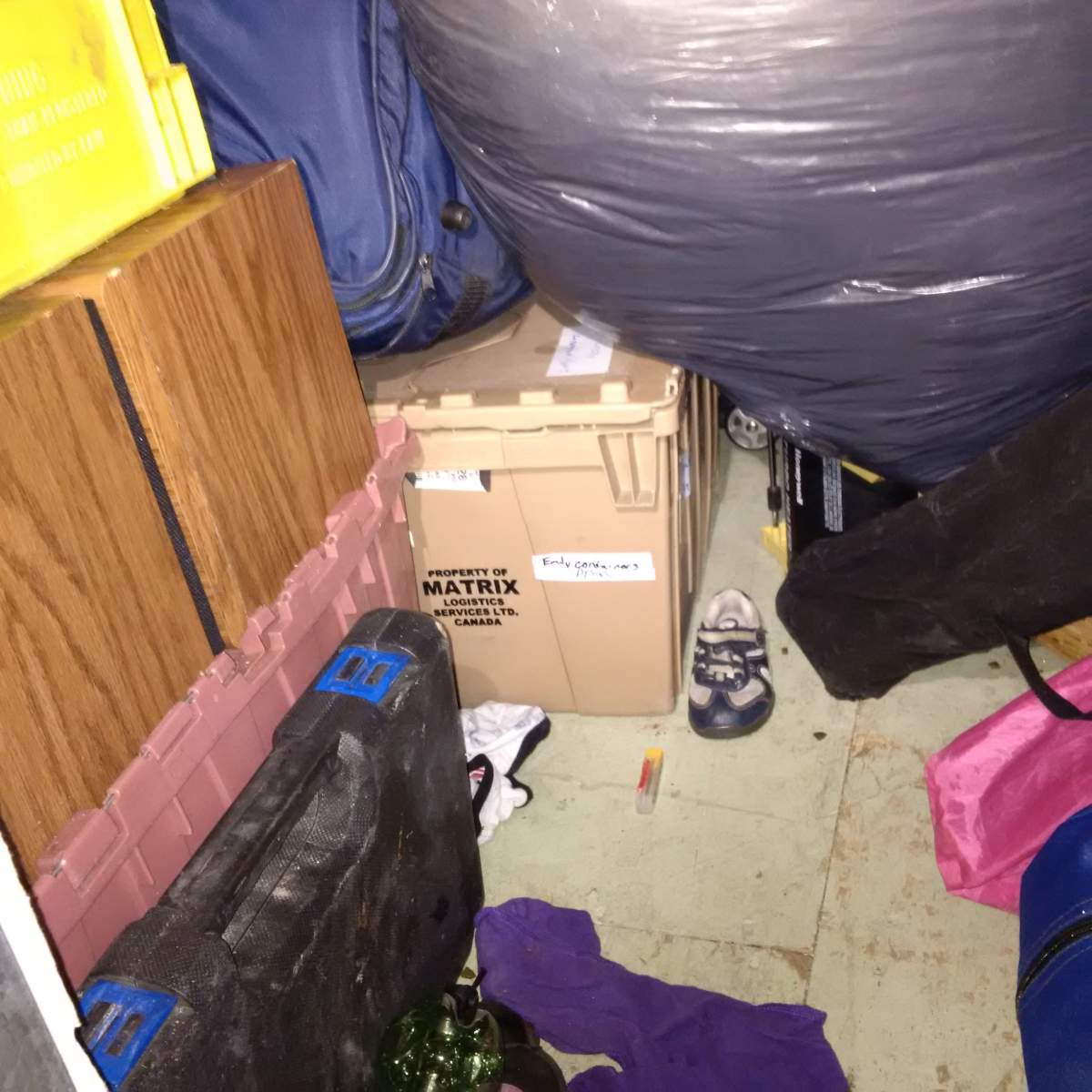 A dog and a cat were found stored in a storage unit.