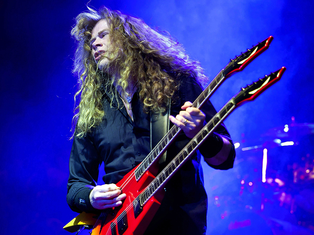 Dave Mustaine of Megadeth performing during a concert at the Budapest Sports Arena in Budapest, Hungary, on April 8, 2011.