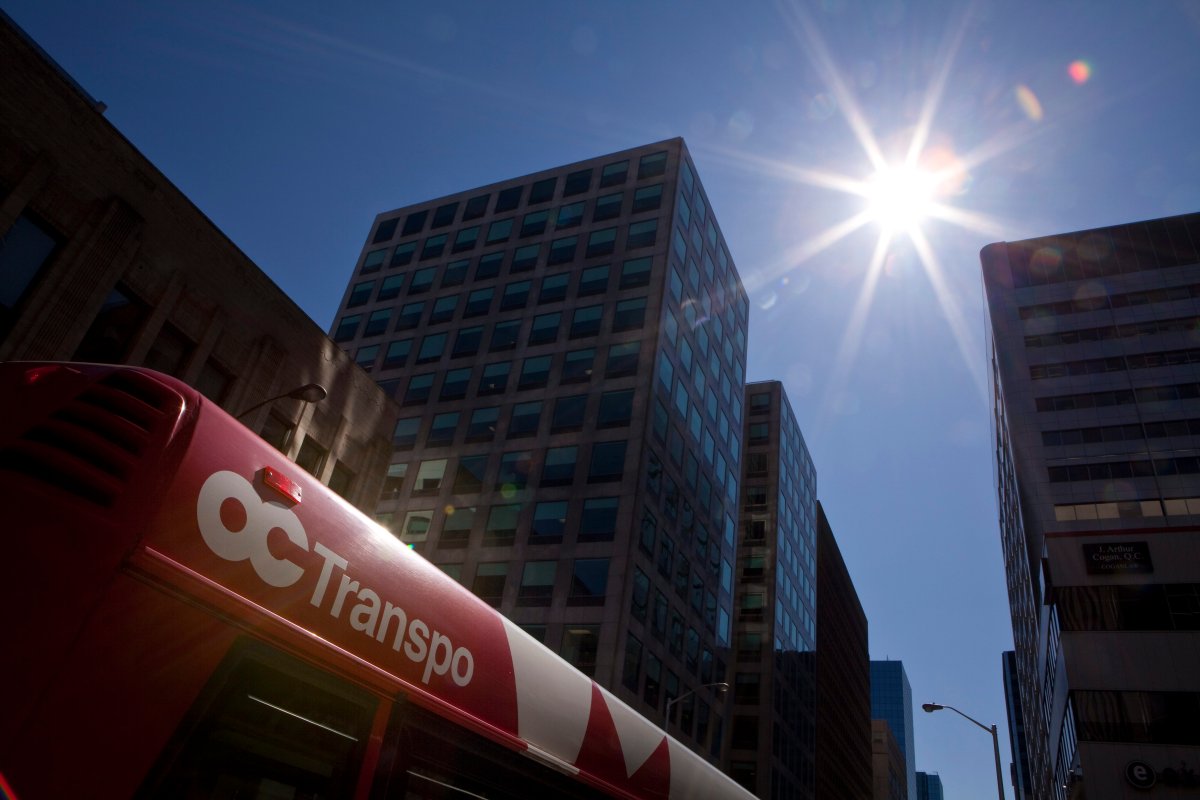 Sun sets on an OC Transpo bus in Ottawa Sunday April 29, 2012. OC Transpo is the urban transit service of the City of Ottawa, Ontario, Canada.