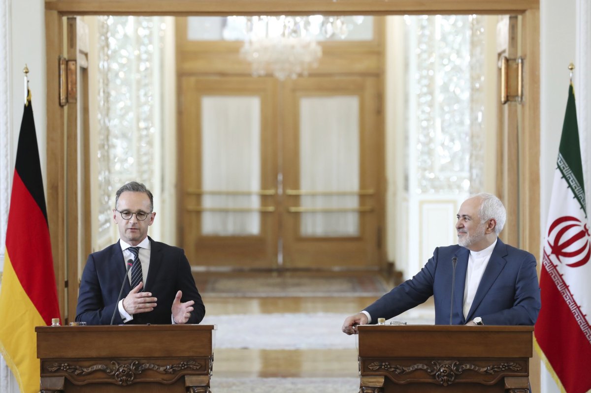 German Foreign Minister Heiko Maas, left, speaks during a press conference with his Iranian counterpart Mohammad Javad Zarif after their talks in Tehran, Iran, Monday, June 10, 2019.