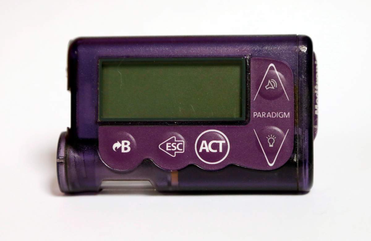 This Nov. 14, 2018 photo taken in Jackson, Miss., shows the Medtronic Paradigm REAL-Time Revel insulin pump of Polly Varnado’s daughter.