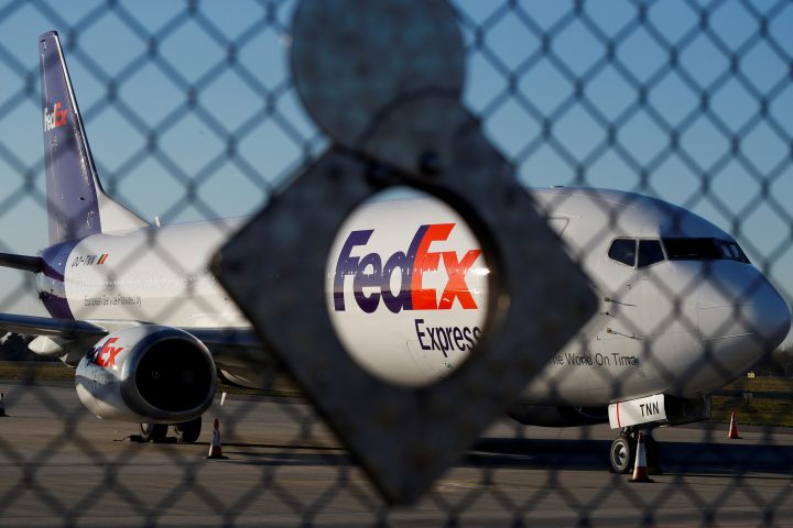 A FedEx Express Boeing 737-45D (BDSF) OO-TNN aircraft is seen at the Chopin International Airport in Warsaw, Poland January 8, 2018. 