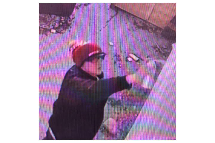 OPP are searching for a suspect after receiving reports that a building was spray-painted with graffiti.