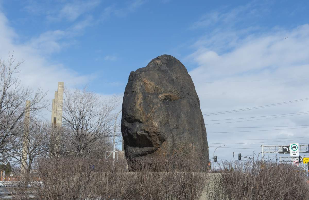 The Irish commemorative stone, also called the black rock, is seen in Montreal on Friday, March 15, 2019. 