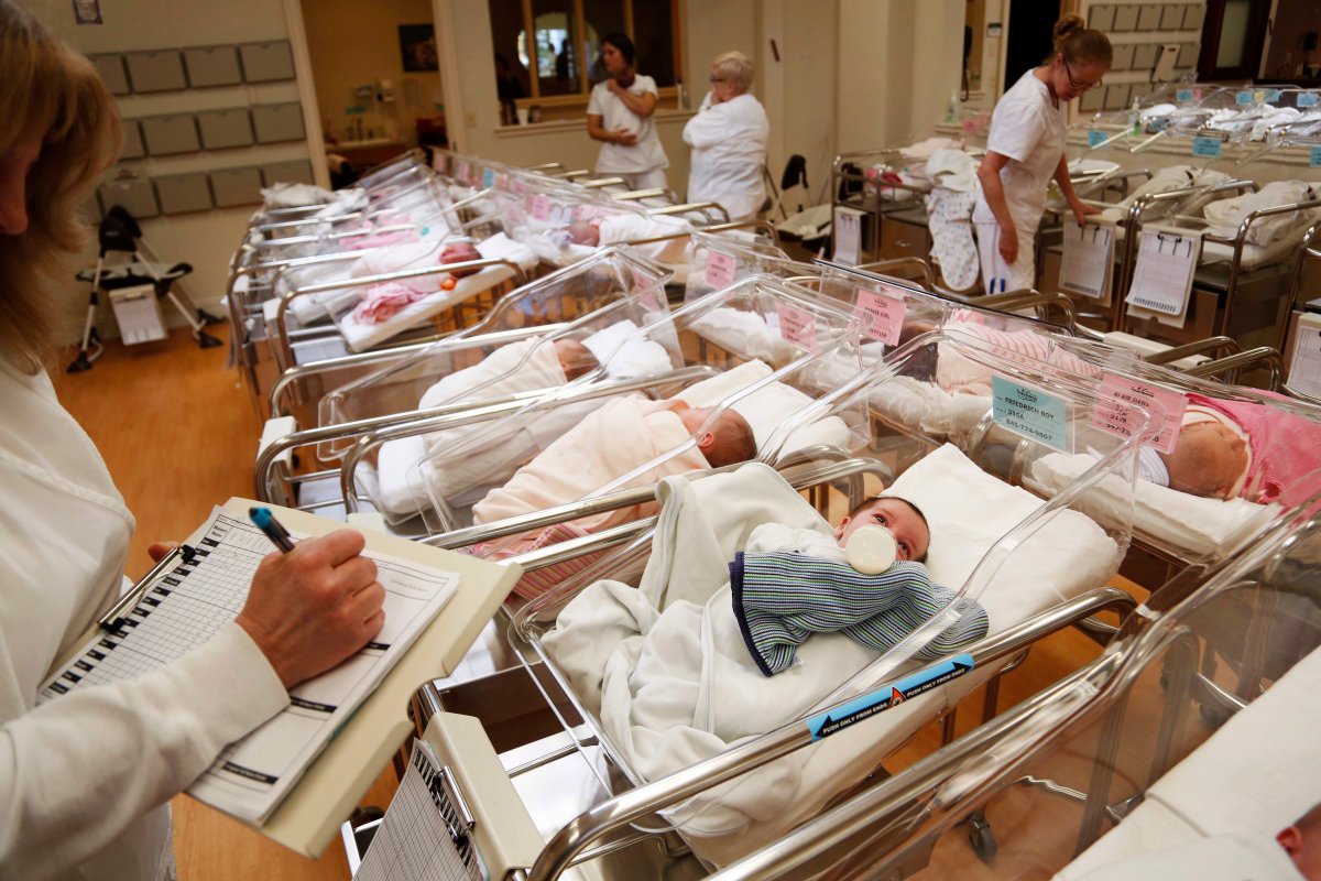Newborn babies are attended to in the nursery of Aishes Chayil, a postpartum recovery center, in Kiryas Joel, N.Y. on Feb. 16, 2017. 