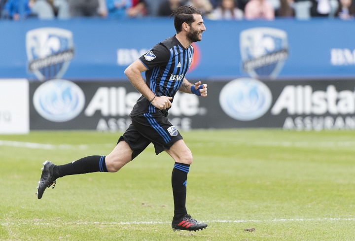 Montreal Impact's Ignacio Piatti comes off the bench during second half MLS soccer action against the New England Revolution in Montreal, Saturday, May 18, 2019. 