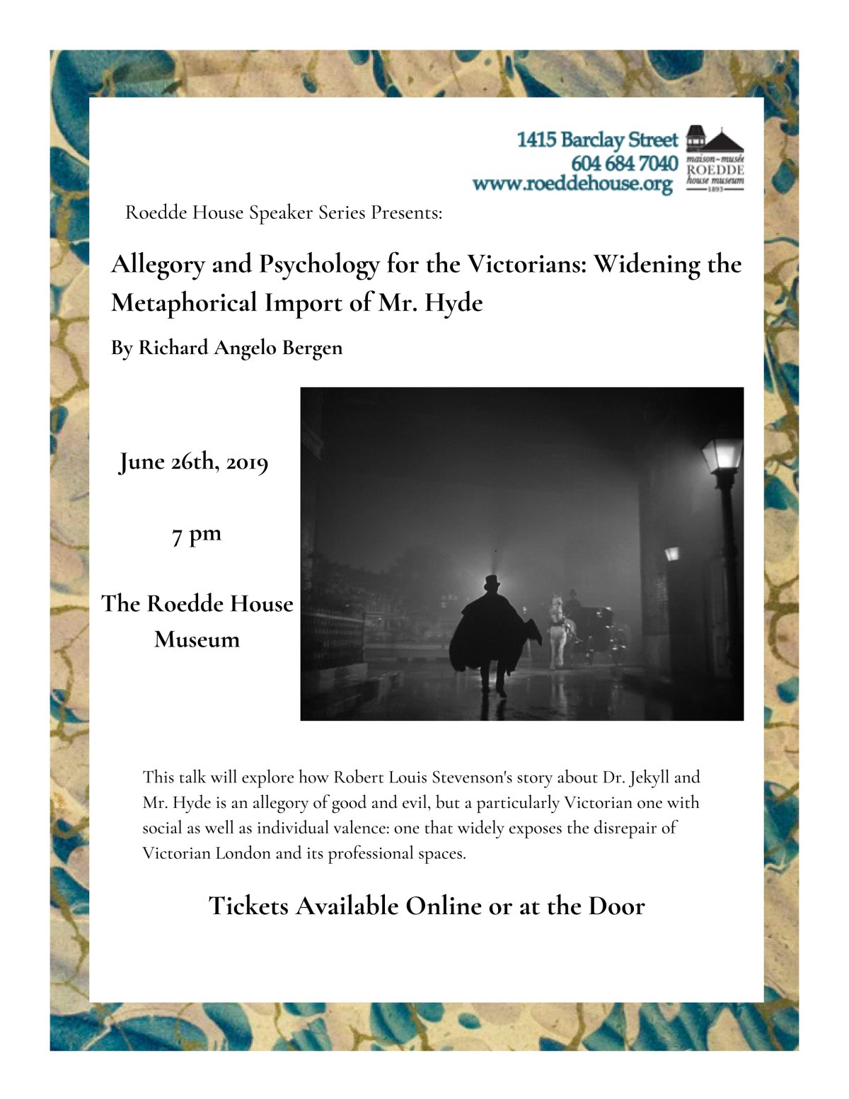 Roedde House Speaker Series, June 26th: “Psychology and Allegory for the Victorians in “Strange Case of Dr. Jekyll and Mr. Hyde” - image