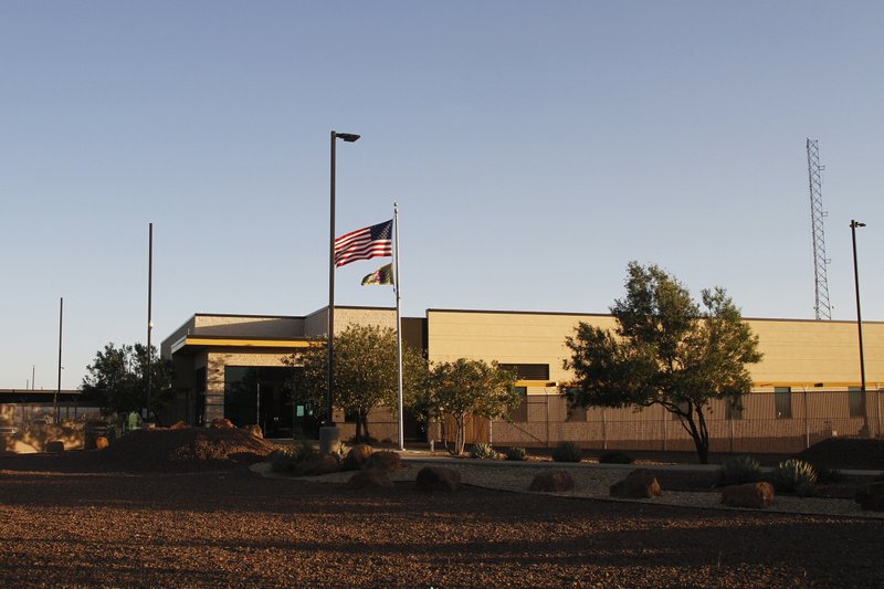 This June 20, 2019, image from video, shows the entrance of a Border Patrol station in Clint, Texas.
