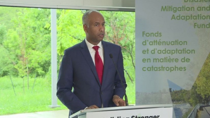 Immigration, Refugees and Citizenship Minister Ahmed Hussen announces funding for Toronto sewer improvement projects on Monday.