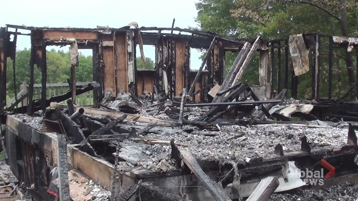 A fire destroyed an abandoned home in Alderville First Nation, Ont., on June 16, 2019.