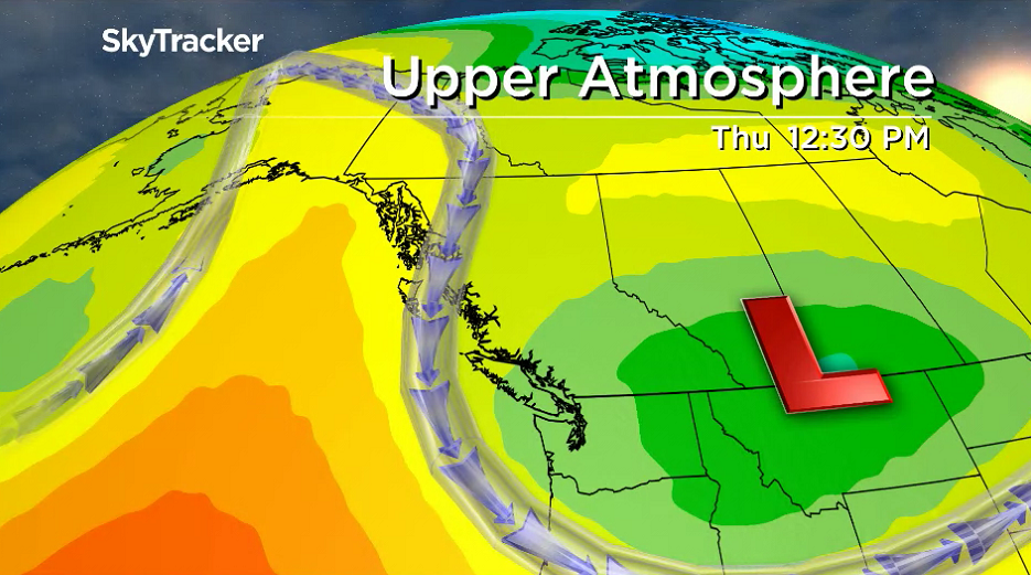 An upper level low pressure system brings in moisture and cooler temperatures across the Okanagan mid-week.