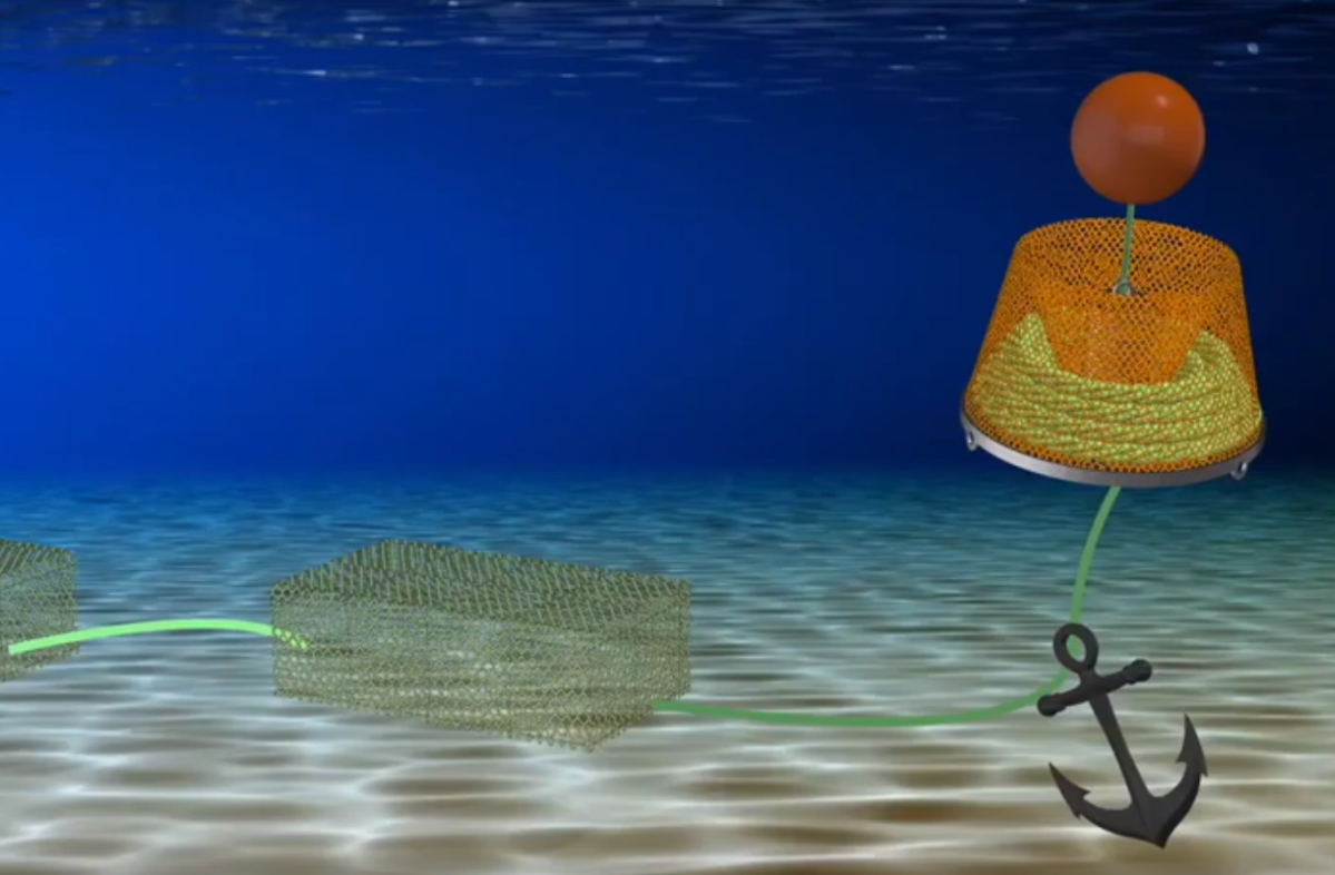 A drawing of the ropeless fishing gear.