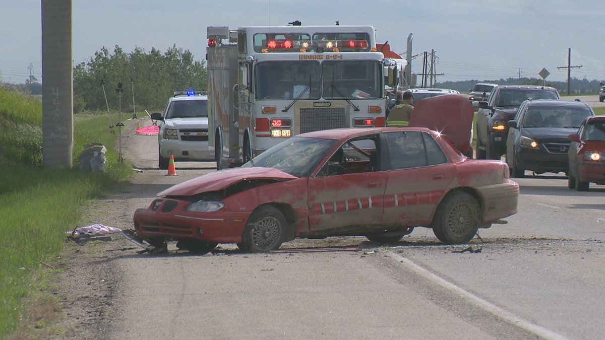 Two people are in the hospital following a serious single-vehicle crash that happened near Balgonie, Sask., on June 21, 2019.