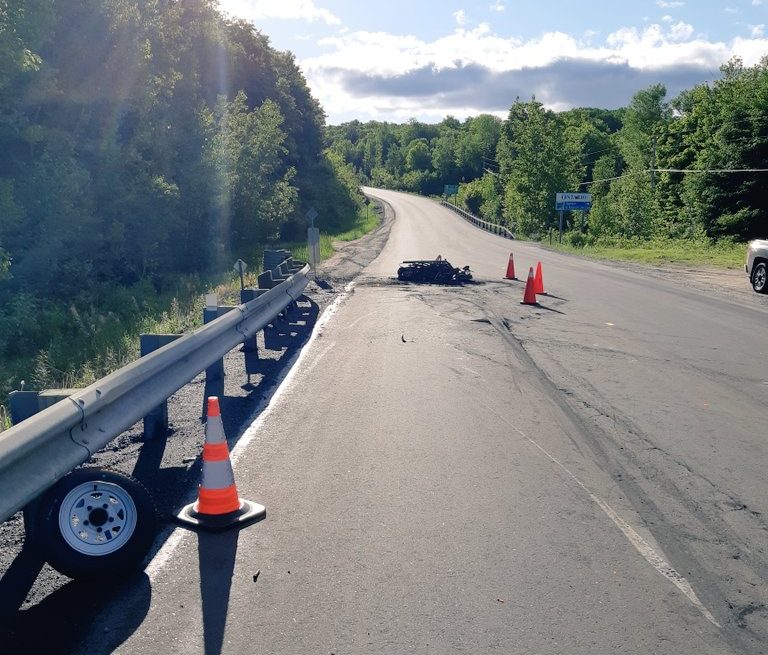 A motorcyclist suffered life-threatening injuries following a crash on Highway 118 in the Bancroft area on Monday.