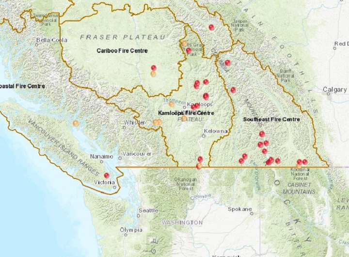 More than 20 fires are burning in B.C.’s southern Interior following a thunderstorm that rolled across the region on Thursday. All of the fires, as of Friday afternoon, were listed as being small in size.
