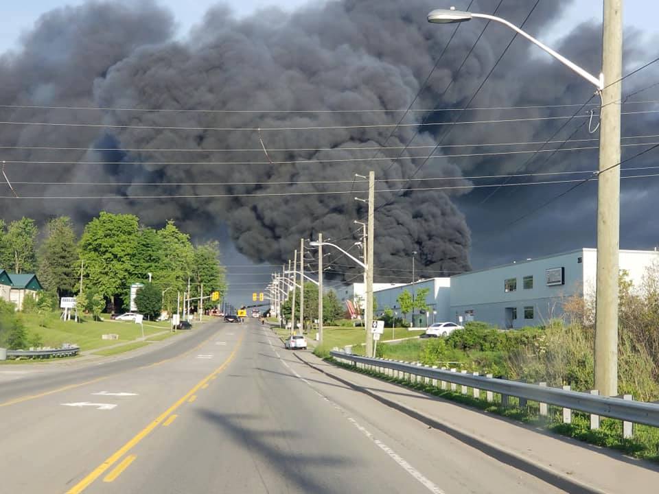 Brantford Fires Services says a fire at tire recycling plant prompted a call to the Ministry of the Environment to monitor air quality. 