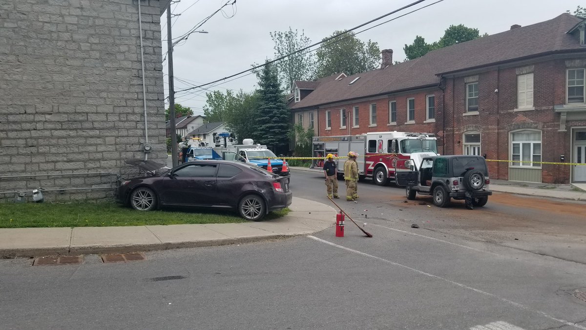 Kingston police are investigating a two-vehicle collision on Montreal Street. One vehicle struck a building at the Bay and Montreal streets intersection.