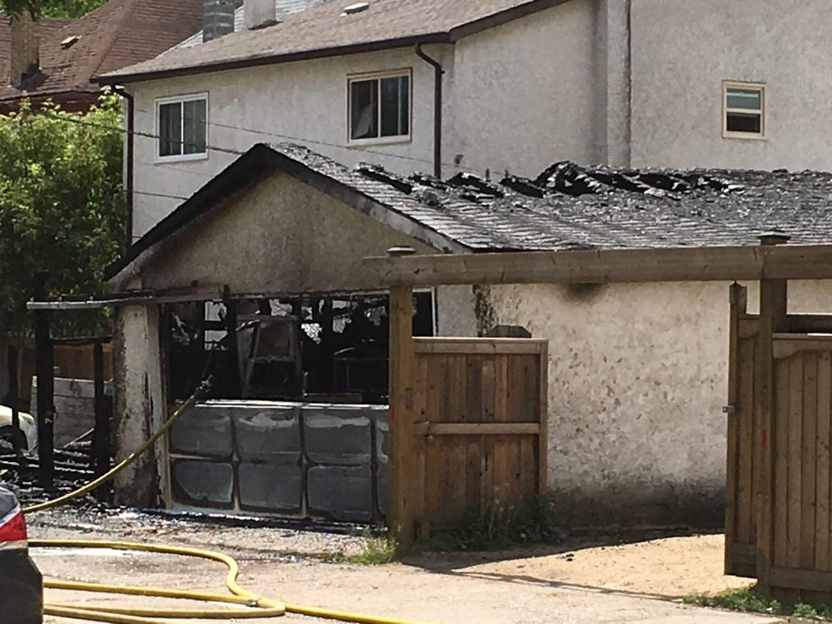 A garage that burst into flames on Agnes.